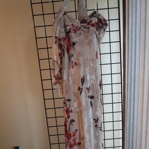 Papell Evening Color: Sand w/ Floral Sequin Strapless Evening Gown - Sz. 12